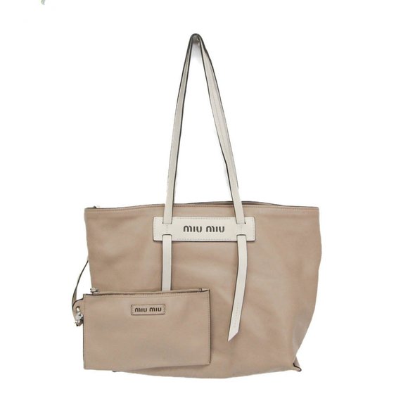 Miu Miu GRACE LUX 5BG117 Women's Leather Tote Bag Beige,White - Picture 1 of 10